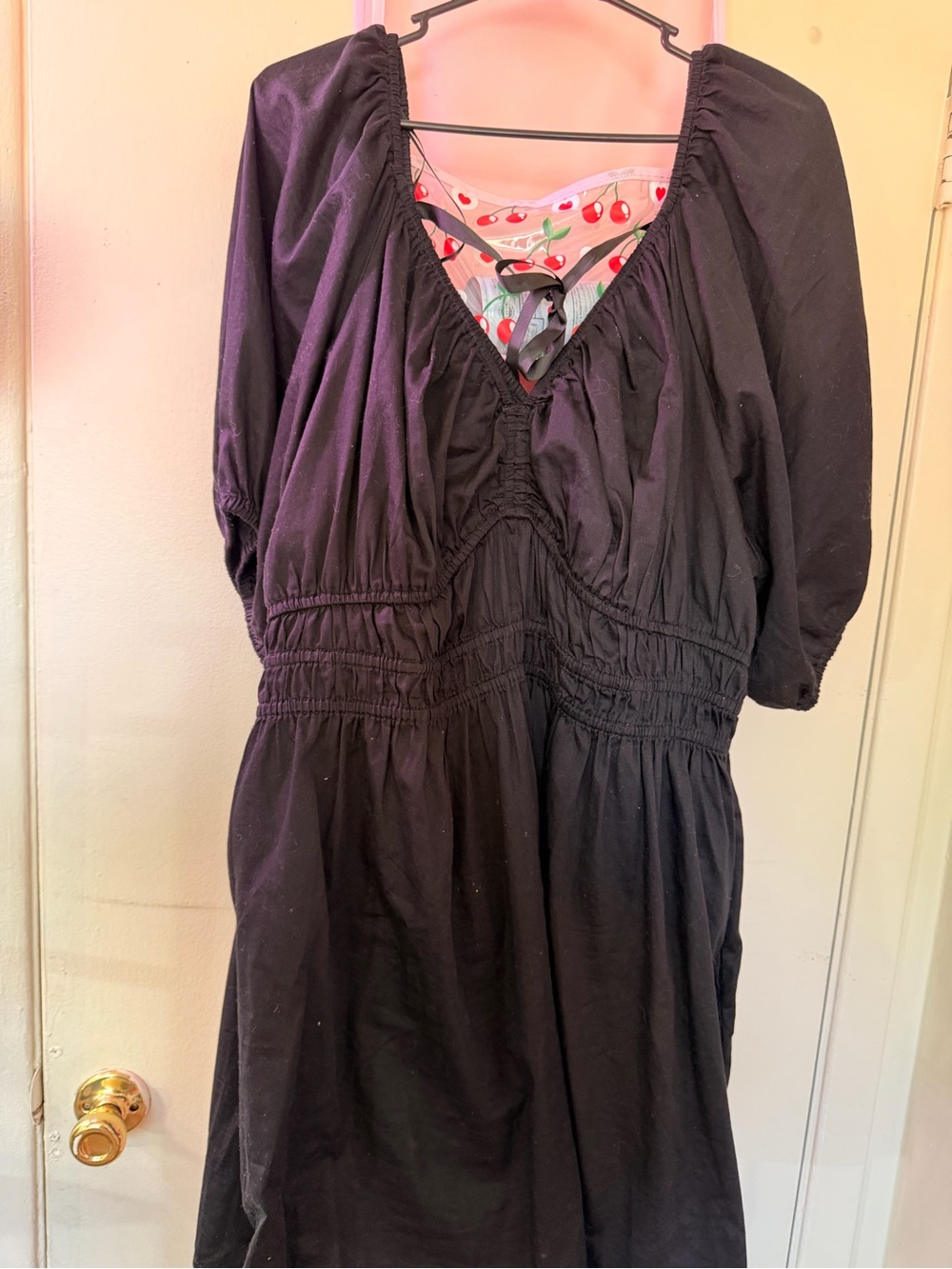 Old Navy Black Midi Dress with Cherry Lined V-Neck